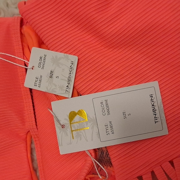 Tinibikini Orange Ribbed High Waisted Bikini - Picture 3 of 4